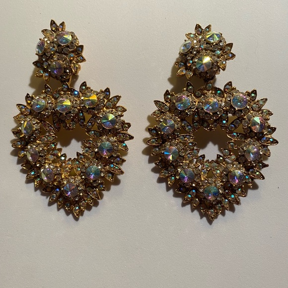 THELMA DEUTSCH EARRINGS: LARGE HEART BOREALIS STONES ENCRUSTED WITH RHINESTONES - Picture 5 of 6